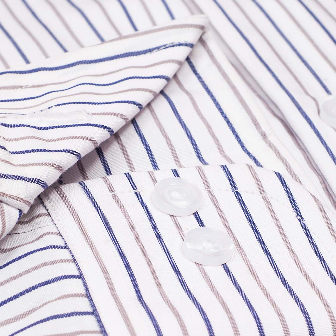 White Color Dual Stripe Lu Thai Fabric Shirt