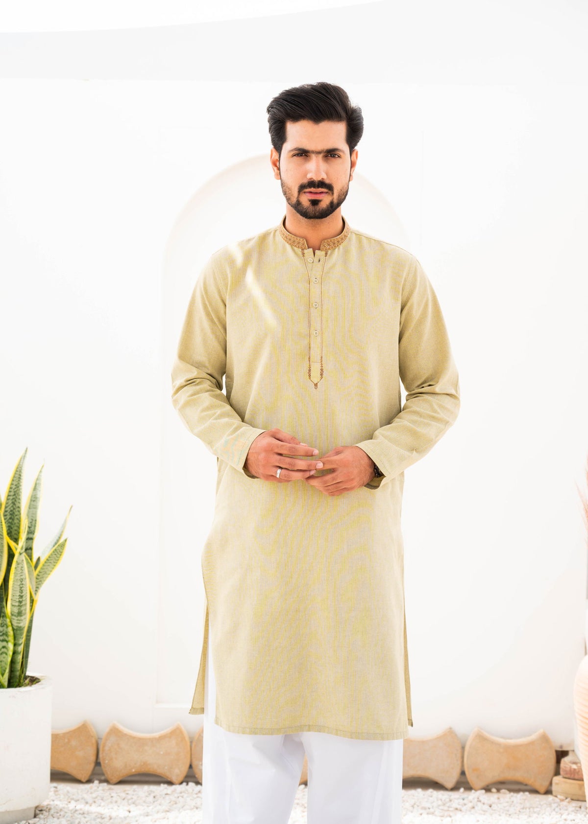 Beige Embroidered Kurta - The Axis Clothing