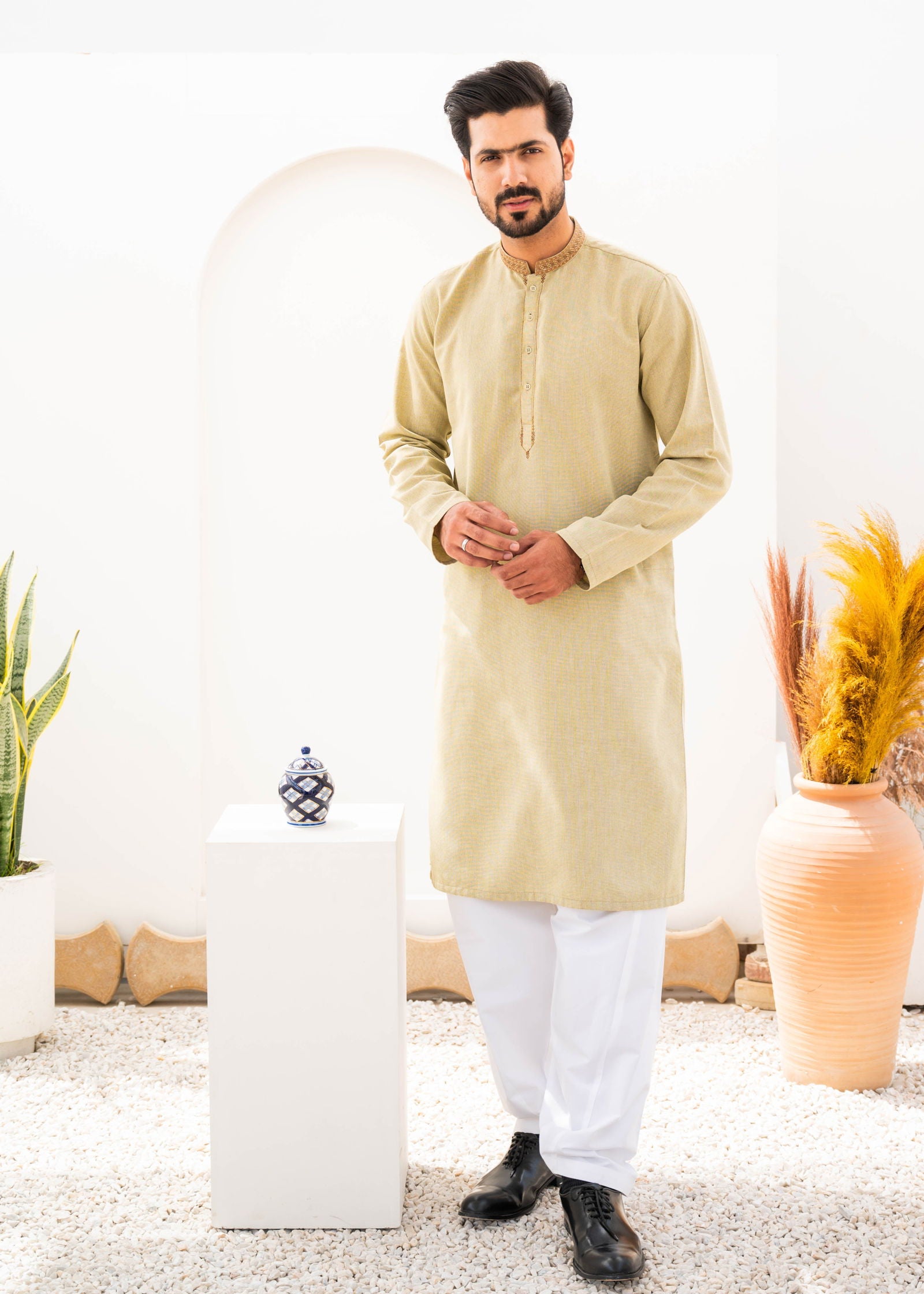 Beige Embroidered Kurta - The Axis Clothing