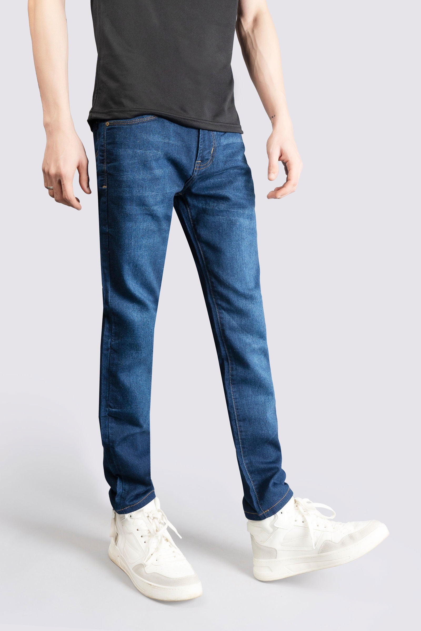 Knitted Regular Stretch Navy Blue Jeans - The Axis Clothing