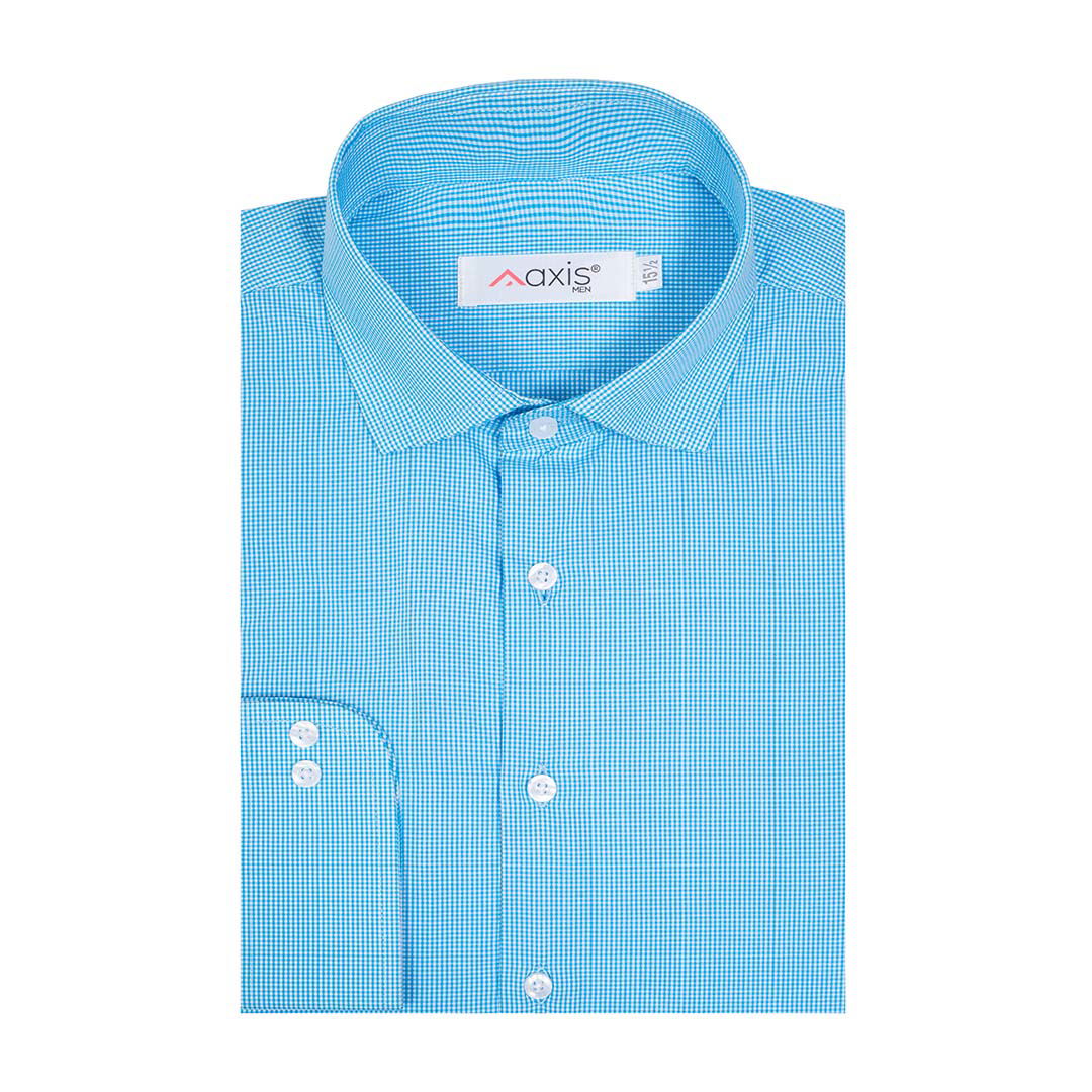 Sea Blue Color Lu Thai Fabric Check Shirt - The Axis Clothing